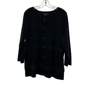 Jones New York Textured Striped Cardigan Button Up Black Size 1X